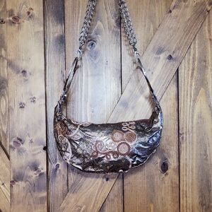 Elegant Brown Patterned  Metalic Women's Bag